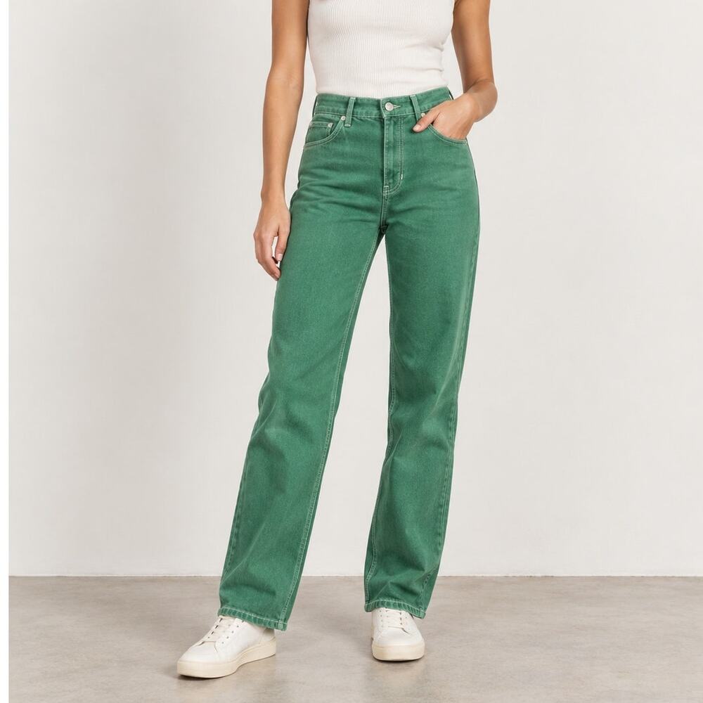 Reformation Cowboy Soft High Rise Straight Jeans Grass Green Size 26
